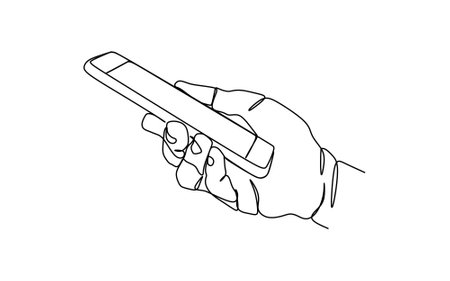 Continuous one line drawing of hand holding phone or smartphone. Modern Vector illustration design of smart mobile technology theme.のイラスト素材