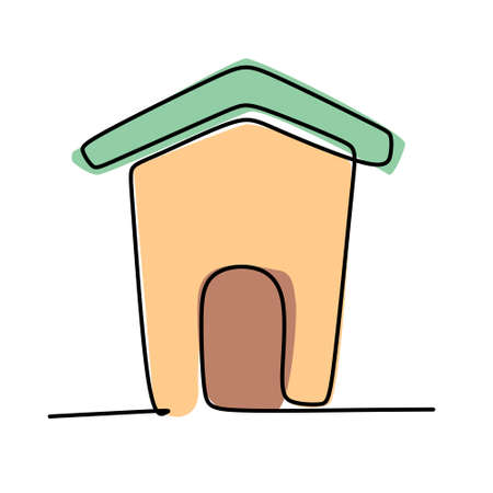 Simple single line drawing of a dog and kennel . Animal concept for friendly pet icon. Modern continuous one line draw design vector graphic illustrationのイラスト素材