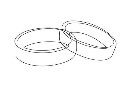 Single continuous line drawing of two rings. design for couple or wedding conceptのイラスト素材