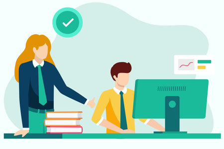 Business people shaking hands in the office. Flat design vector illustration.のイラスト素材