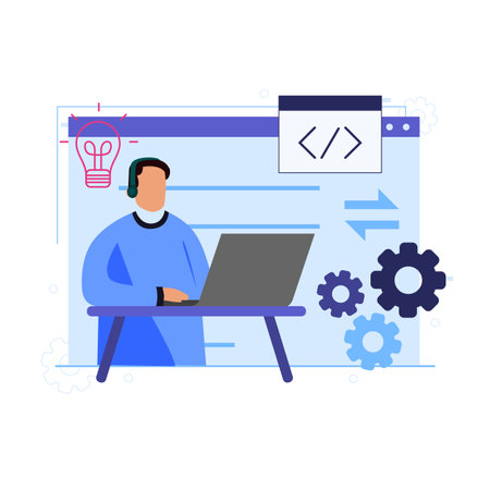 Vector illustration. Flat design concept of software development, programming and coding.のイラスト素材