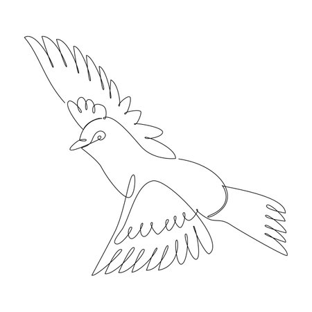 Continuous one simple single abstract line drawing of bird icon in silhouette on a white background. Linear stylized.のイラスト素材