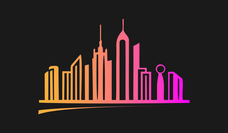 City skyline with skyscrapers and buildings. Modern city silhouette. Vector illustration.のイラスト素材