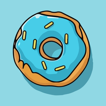 Donut icon. Vector illustration of donut with blue glaze.のイラスト素材