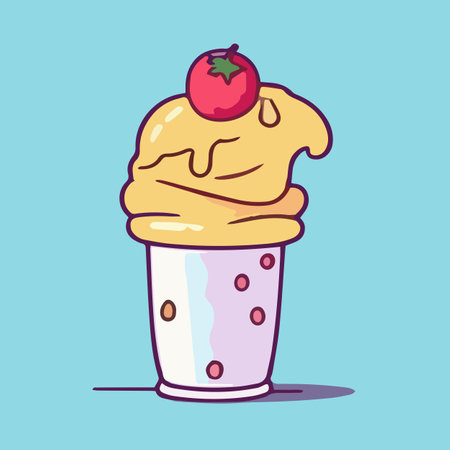 Strawberry ice cream in a cup. Vector illustration in cartoon style.のイラスト素材