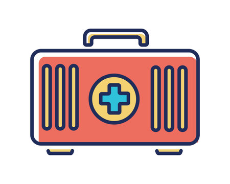 first aid kit icon over white background, line and fill style, vector illustrationのイラスト素材