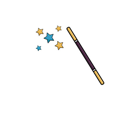 Magic hat and wizard wand with blinking stars. Magical spell illustrationのイラスト素材