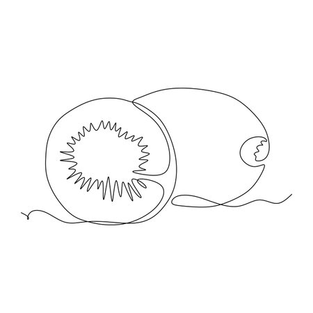 Continuous one line drawing of kiwi fruit. Vector illustrationのイラスト素材