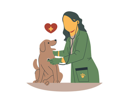 Veterinarian with a dog and a heart. Vector illustration.のイラスト素材