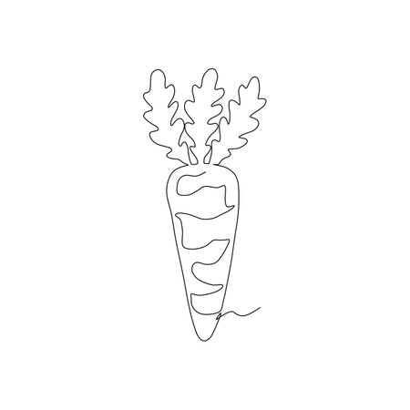 Continuous one simple single abstract line drawing of carrot icon in silhouette on a white background. Linear stylized.のイラスト素材