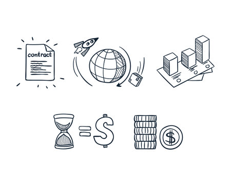Set of business and finance icons. Vector illustration in thin line style.のイラスト素材