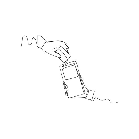 continuous line drawing of hand hold credit card on a POS payment terminal. Business and finance...