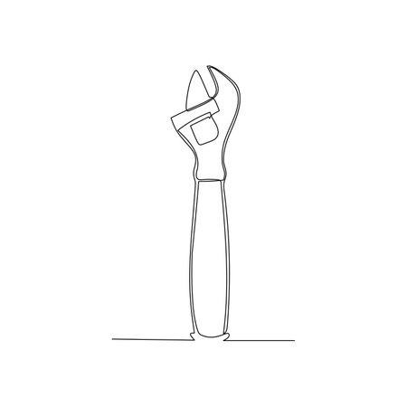 Variable wrench continuous line drawing. Home tool for cutting wood. Simple hand drawn style vector design element. Illustration for industrial and constructionのイラスト素材
