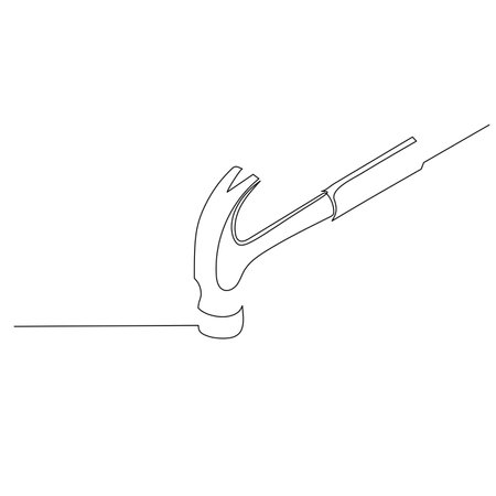 Hammer a tool in carpentry for driving nails into or pulling them from wood. Continuous line drawing and simple hand drawn style vector design element. Illustration for industrial and constructionのイラスト素材