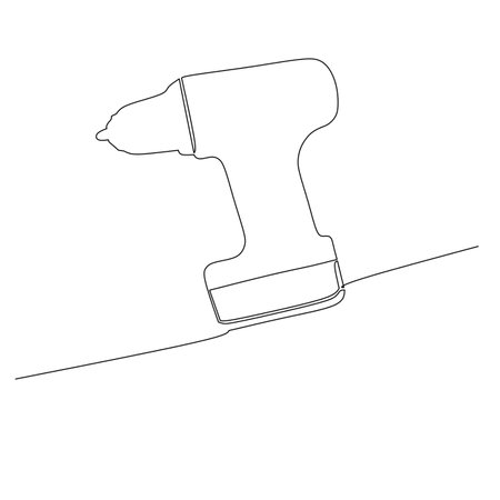 Hand portable electric drill illustration. Small carpentry work in the workshop and Home renovation concept design element. Continuous line drawing vector.のイラスト素材
