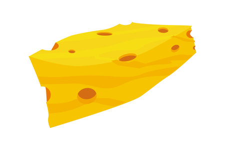 A detailed cartoon illustration of a wedge of yellow cheese with multiple holes. The smooth texture and bright color highlight its creamy and delicious natureのイラスト素材