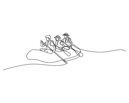 Continuous one line drawing of two men rowing on a boat.のイラスト素材