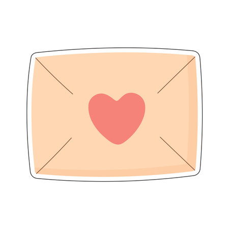 Peach envelope with pink heart symbol. Great for Valentineâs Day, romantic messages, greeting cards, or love-themed designs. Simple cartoon style, isolated on white background.のイラスト素材