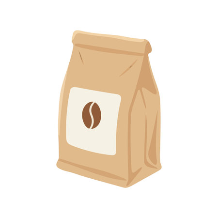 Minimalist coffee packaging with bean symbol. Ideal for product branding, retail, or cafe themes. Clean design for modern coffee presentationのイラスト素材