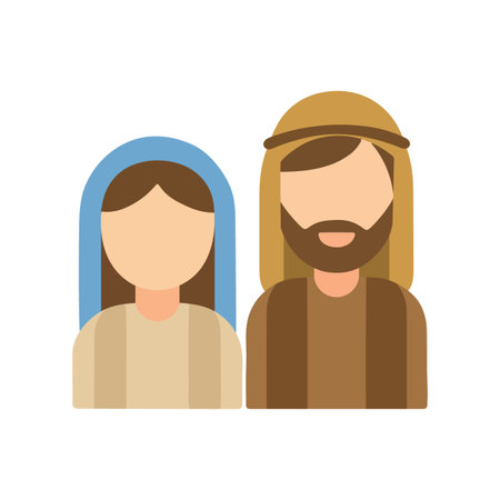 Stylized depiction of Mary and Joseph in traditional robes, perfect for religious Christmas themes, storytelling, and festive illustrations.のイラスト素材