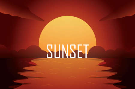 sunset. beautiful sunset. landscape sunset. landscape vector for wallpaper, background, web, banner. full color vector. illustration. EPS10のイラスト素材