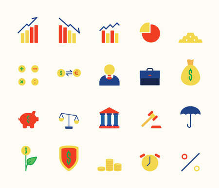 filled finance icon set. full color. finance icon. setのイラスト素材