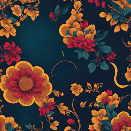 Vintage floral seamless pattern with flowers and leaves in retro style.の素材