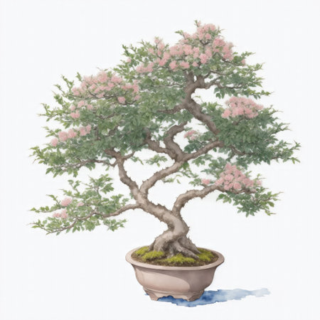Illustration of viburnum bonsai in the style of watercolor on a white backgroundの素材