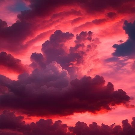 A pink and orange majestic sky filled with swirling cloudsの素材