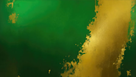 Abstract Green and gold painting background, brush texture, gold textureの素材