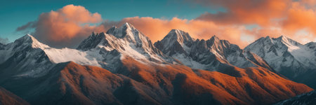 Panoramic view of Himalayas mountains at sunset, Nepalの素材