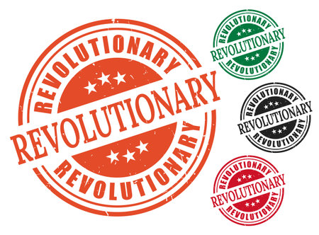 A Pioneering Concept Stamp Set, Revolutionary Grunge Label Vector Collectionのイラスト素材