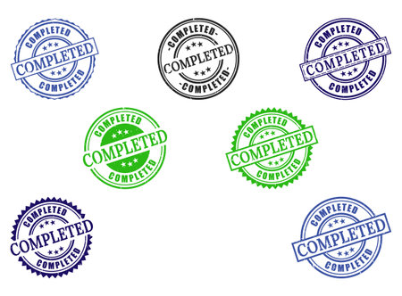 A Extensive Completed Stamp Collection, Vector Set of Task Finished Grunge Labelsのイラスト素材