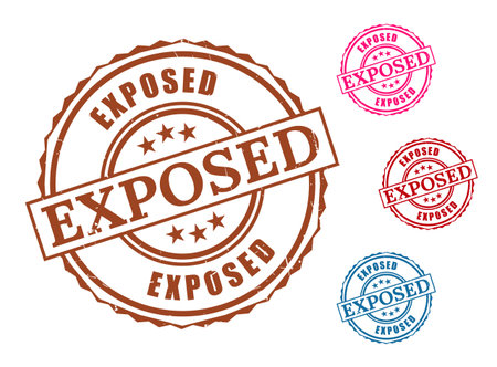 A Awareness Alert Stamp Set, Exposed Fact Grunge Rubber Labelsのイラスト素材