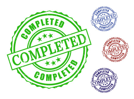 A Grunge Rubber Completion Stamps, Task Done Label Vector Setのイラスト素材