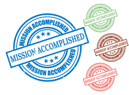 A Mission Accomplished Grunge Rubber Stamp Collection, Success Achievement Vector Setのイラスト素材