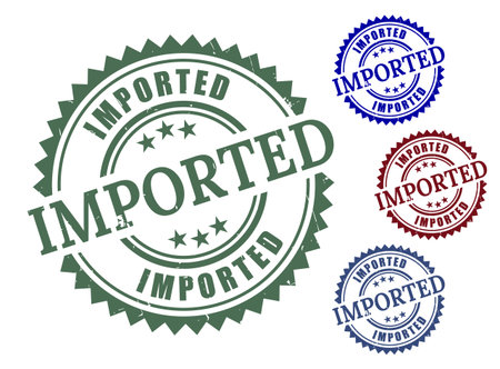 A Worldwide Import Label Set, Grunge Rubber Trade and Customs Stampsのイラスト素材