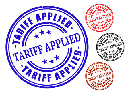 A Customs Duty Applied Stamp Pack, Trade Tariff Grunge Rubber Iconsのイラスト素材