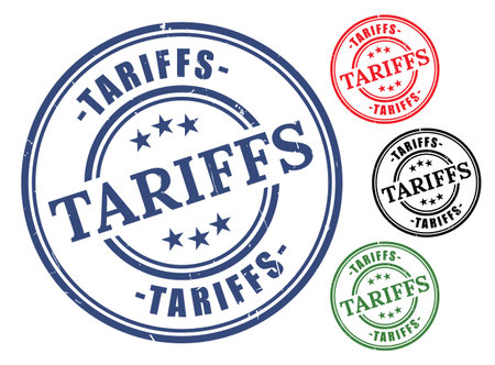 A Trade Tariff Badge Pack, Grunge Rubber Customs Tax Stamp Iconsのイラスト素材