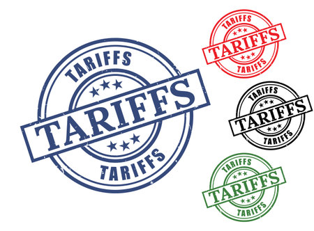 A Tariffs Grunge Rubber Stamp Collection, Import Tax Customs Duty Vector Setのイラスト素材