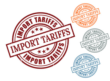 A Import Tariffs Grunge Rubber Stamp Collection, Customs Duty Regulation Vector Setのイラスト素材