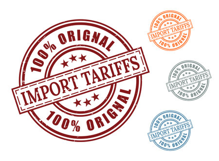 A Customs and Border Tax Stamp Set, Grunge Style Import Tariff Labelsのイラスト素材