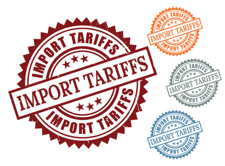 A Import Fees Approved Stamp Collection, Grunge Rubber Customs Label Setのイラスト素材