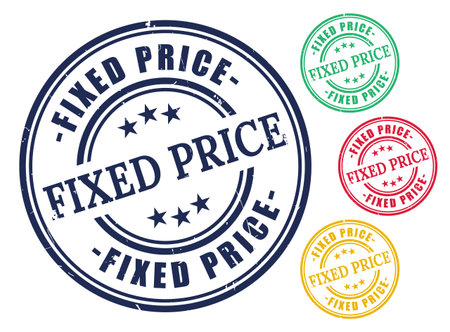 A Non-Negotiable Price Stamp Collection, Fixed Rate Grunge Vector Iconsのイラスト素材