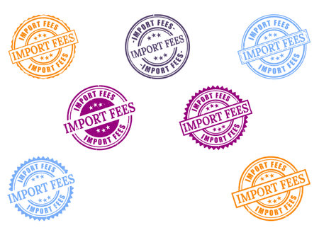 A Diverse Import Fees Grunge Rubber Stamp Collection, Customs Duty Vector Setのイラスト素材