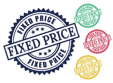 A Firm Price Label Set, Grunge Style Fixed Cost Vector Stamp Collectionのイラスト素材