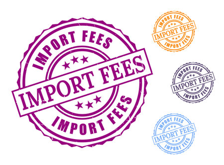 A International Fees Stamp Set, Grunge Rubber Import Duty Vector Iconsのイラスト素材