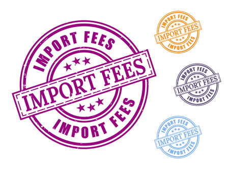 A Trade Import Fee Stamp Set, Grunge Rubber Customs Regulation Vectorsのイラスト素材