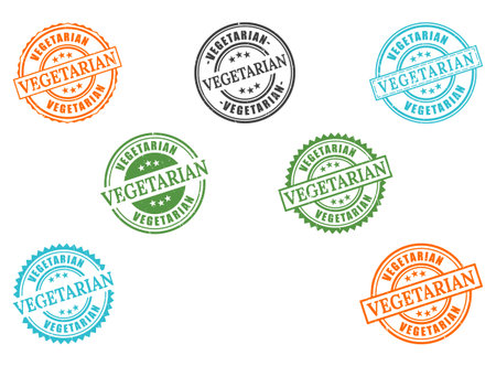 A Diverse Vegetarian Grunge Rubber Stamp Collection, Diet and Food Vector Setのイラスト素材