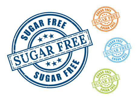 A Sugar Free Certified Stamp Collection, Grunge Style Healthy Choice Iconsのイラスト素材
